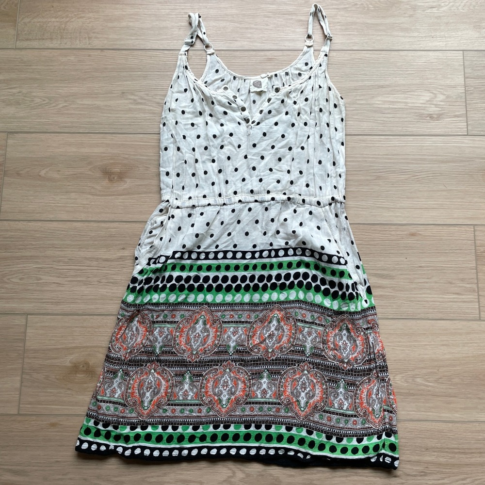 Lilka Anthropologie Polka Dot Paisley Henley Dress Green Orange White Medium